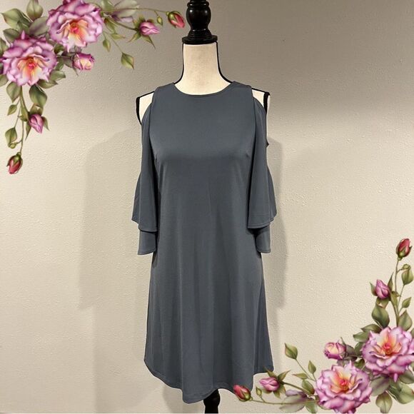 Davy grey cold Shoulder mid length sleeve midi dress - Picture 1 of 14